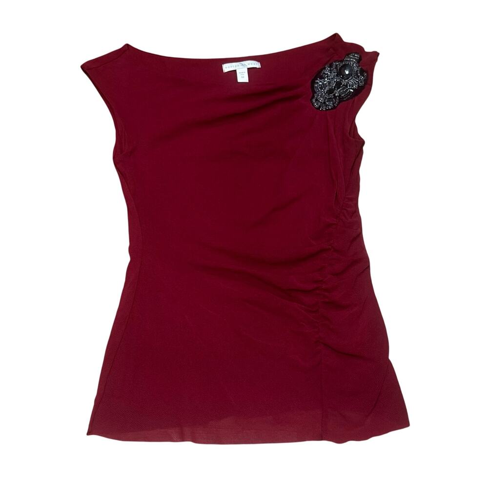 Anthropologie Y2K Sleeveless top burgundy red Medium Embellished Made in USA